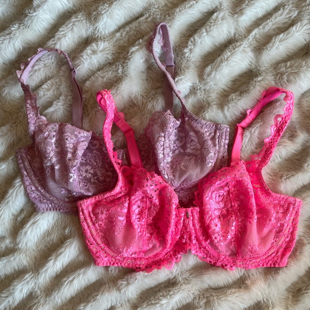 Victoria's Secret Pink and Purple Lace Bralette Duo